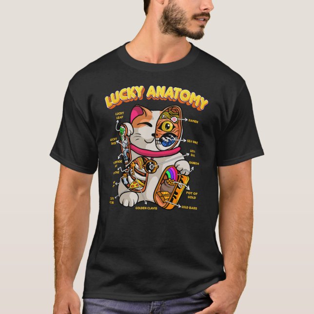 Lucky Anatomy Funny Maneki Neko Lucky Cat Anatomy  T-Shirt (Front)