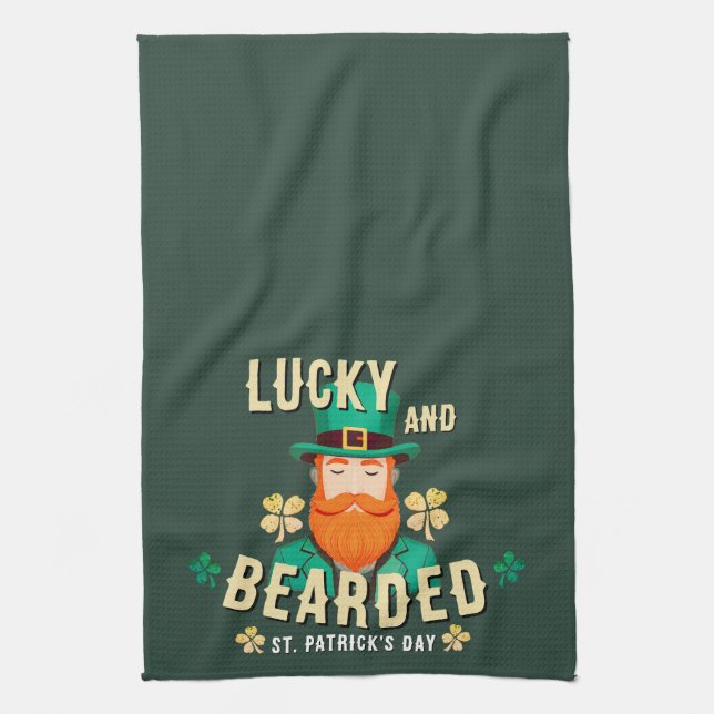 Lucky and Bearded St. Patrick’s Day Leprechaun Tea Towel (Vertical)