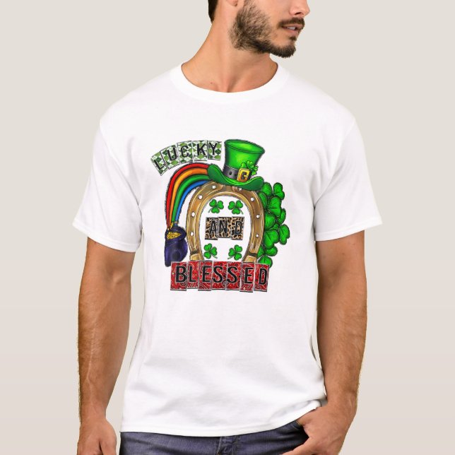 Lucky And Blessed Horseshoe Leopard St Patrick' Da T-Shirt (Front)