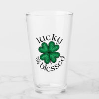 Lucky and Blessed stained glass Irish shamrock