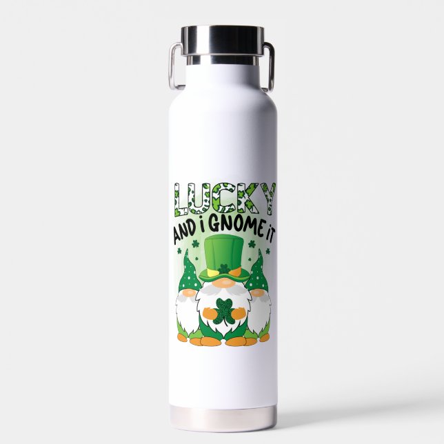 Lucky And I Gnome It St Patrick's Day T Shirt   Water Bottle (Front)