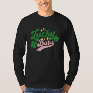 Lucky Babe Lucky C Groovy Shamrock Irish St Patric T-Shirt