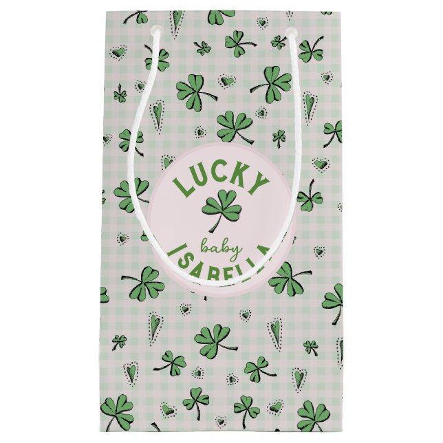 Lucky Baby Pink and Green St Paddys  Small Gift Bag (Front)