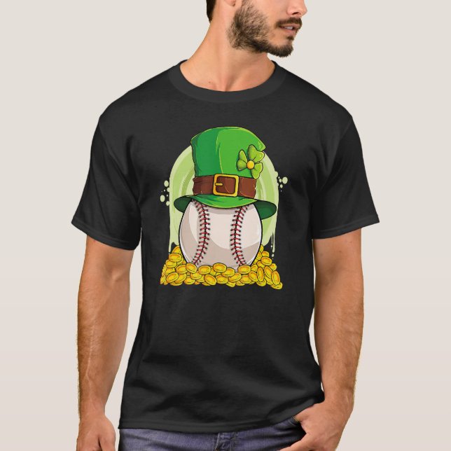 Lucky Baseball Leprechaun Hat Pile Golden Coins T-Shirt (Front)