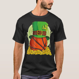 Lucky Basketball Leprechaun Hat Pile Golden Coins T-Shirt