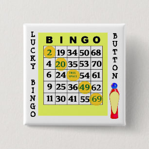 Lucky BINGO Button Green Cards Button