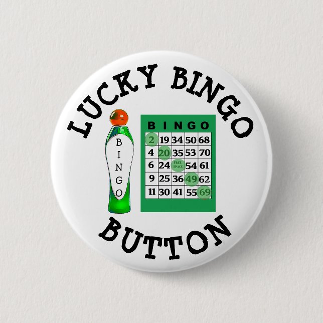 Lucky BINGO Button Green Cards Button (Front)