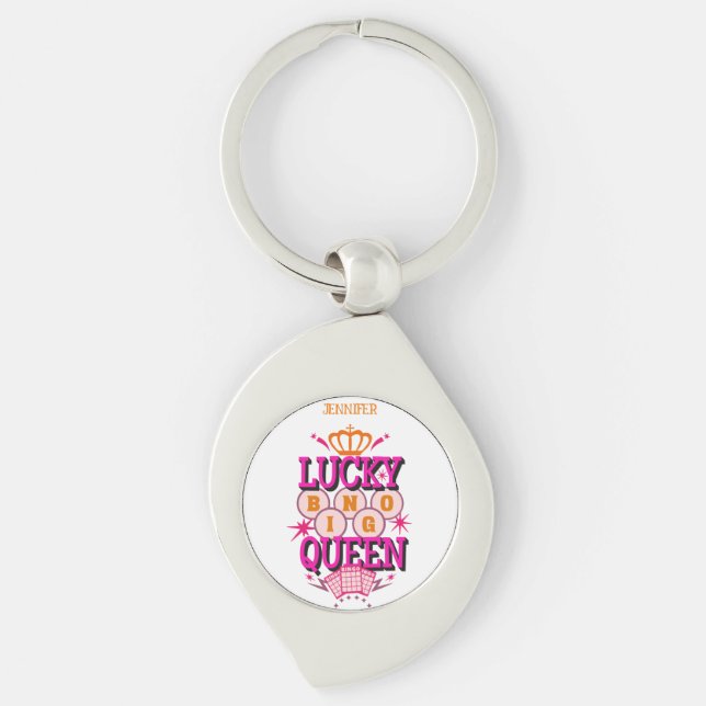Lucky Bingo Queen /editable name Key Ring (Front)