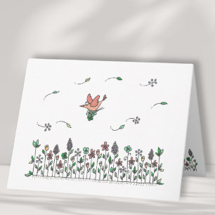 Lucky Bird in Wildflowers Blank Thank You Card