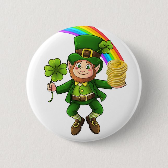 Lucky Bitcoin Rainbow Leprechaun 6 Cm Round Badge (Front)
