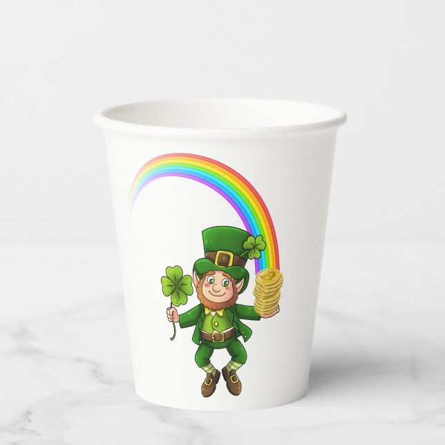 Lucky Bitcoin Rainbow Leprechaun Paper Cups (Front)