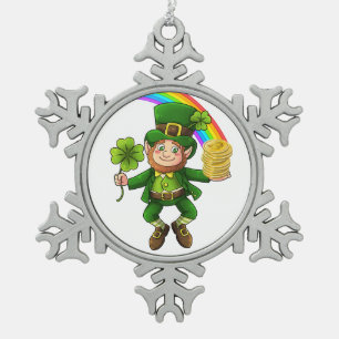 Lucky Bitcoin Rainbow Leprechaun Snowflake Pewter Christmas Ornament