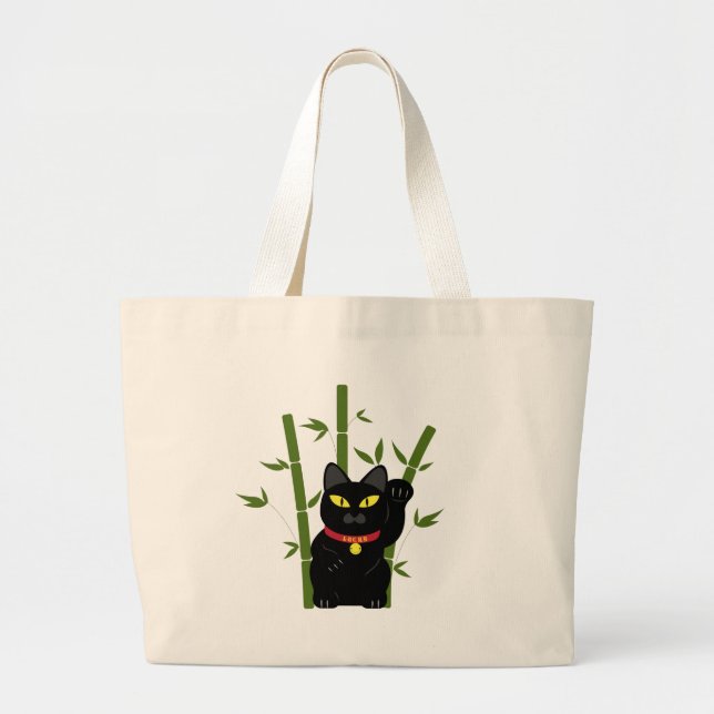 Lucky Black Cat Large Tote Bag (Front)