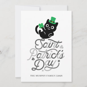 Lucky Black Cat Shamrock Photo St. Patrick's Day Holiday Card