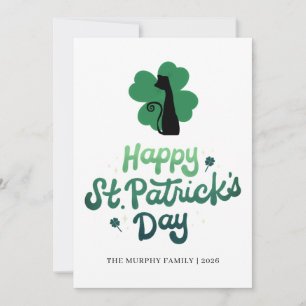 Lucky Black Cat Shamrock Photo St. Patrick's Day Holiday Card