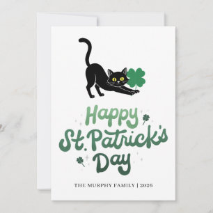Lucky Black Cat Shamrock Photo St. Patrick's Day Holiday Card