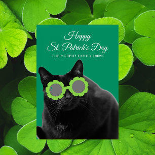 Lucky Black Cat Shamrock Photo St. Patrick's Day Holiday Card