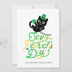 Lucky Black Cat Shamrock Photo St. Patrick's Day Holiday Card