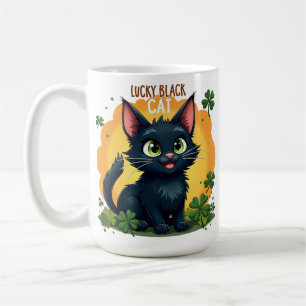 Lucky Black Cat: St. Patrick's Day Clover & Coins  Coffee Mug