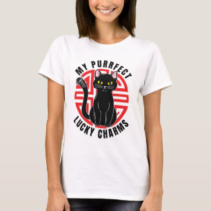 Lucky Black Cat Women White T-Shirt