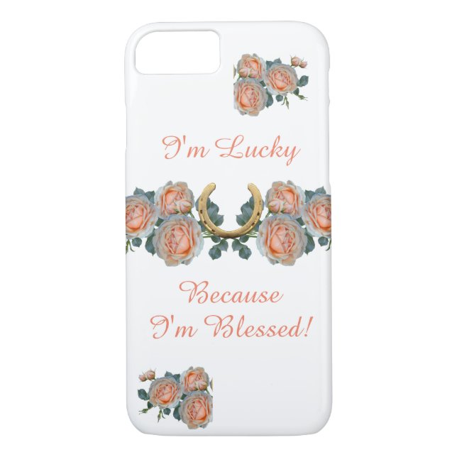 Lucky & Blessed Inspirational Quote Horseshoe Rose Case-Mate iPhone Case (Back)
