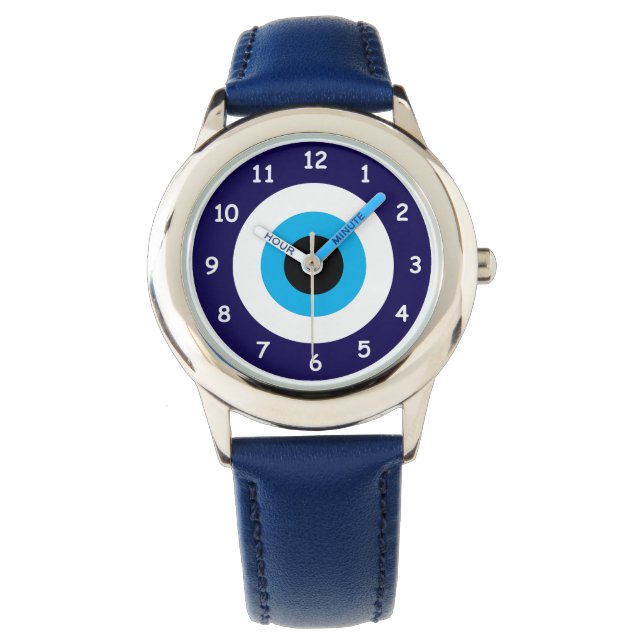 Lucky blue Evil Eye symbol kid's watch (Front)