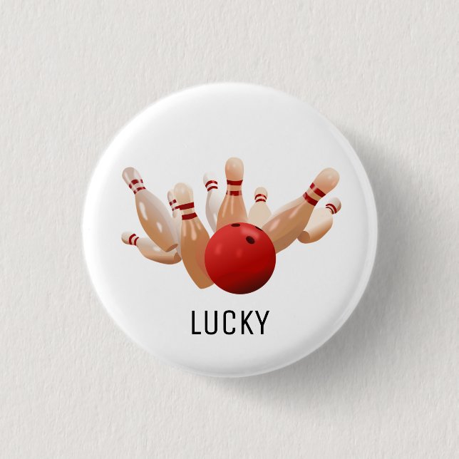 Lucky bowling 3 cm round badge (Front)