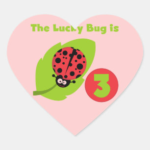 Lucky Bug 3rd Birthday T shirts and Gifts Heart Sticker