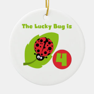Lucky Bug 4th Birthday T-shirts and Gifts Ceramic Tree Decoration