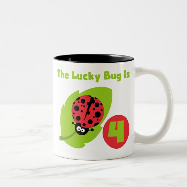 Lucky Bug 4th Birthday T-shirts and Gifts Two-Tone Coffee Mug (Right)