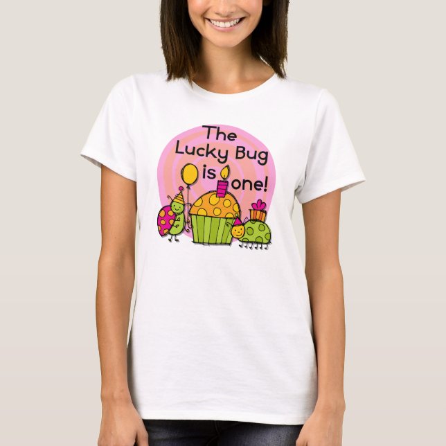 Lucky Bug Cupcake 1st Birthday Tshirts and Gifts (Front)