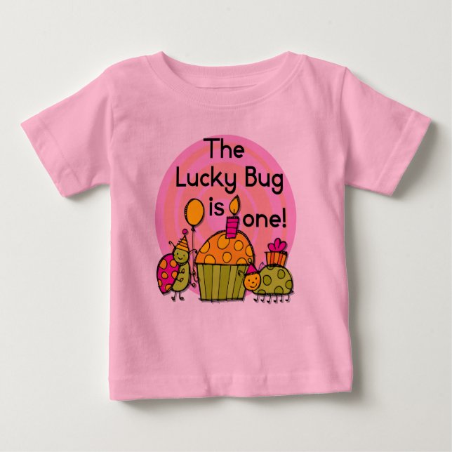 Lucky Bug Cupcake 1st Birthday Tshirts and Gifts (Front)