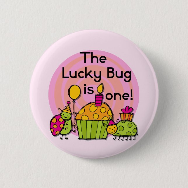 Lucky Bug Cupcake 1st Birthday Tshirts and Gifts 6 Cm Round Badge (Front)