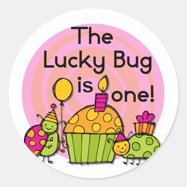 Lucky Bug Cupcake 1st Birthday Tshirts and Gifts Classic Round Sticker (Front)