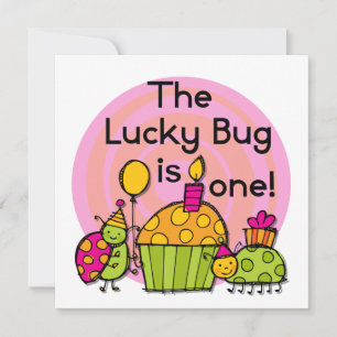 Lucky Bug Cupcake 1st Birthday Tshirts and Gifts Invitation