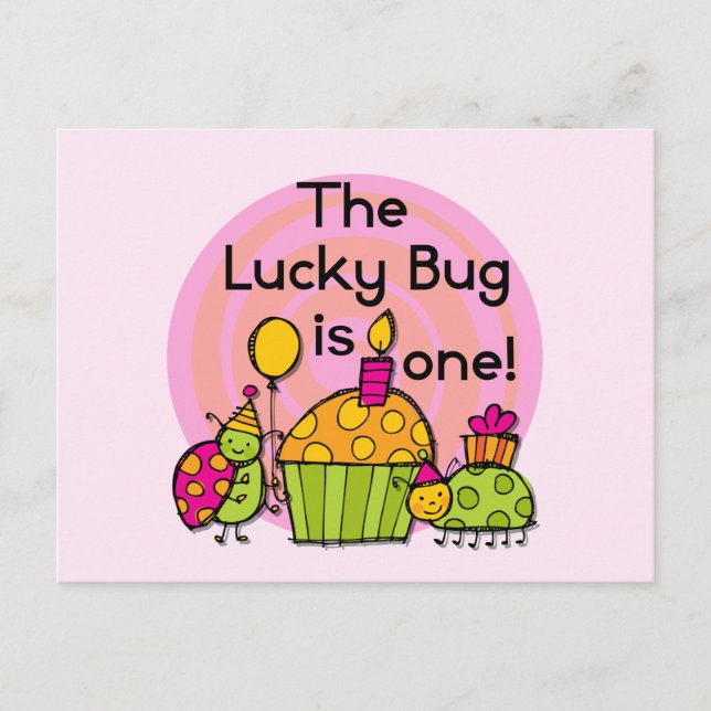 Lucky Bug Cupcake 1st Birthday Tshirts and Gifts Postcard (Front)