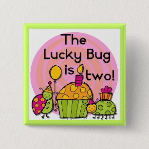 Lucky Bug Cupcake 2nd Birthday T-shirts and Gifts 15 Cm Square Badge