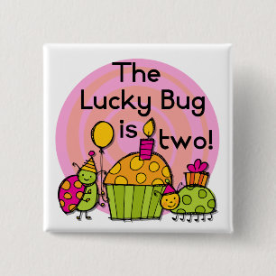 Lucky Bug Cupcake 2nd Birthday T-shirts and Gifts 15 Cm Square Badge