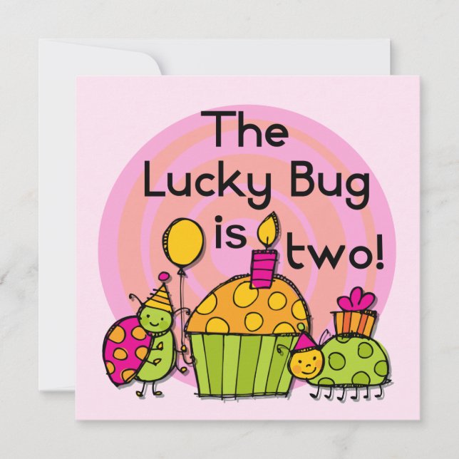 Lucky Bug Cupcake 2nd Birthday T-shirts and Gifts Card (Front)