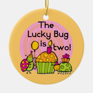 Lucky Bug Cupcake 2nd Birthday T-shirts and Gifts Ceramic Tree Decoration