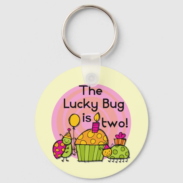 Lucky Bug Cupcake 2nd Birthday T-shirts and Gifts Key Ring (Front)