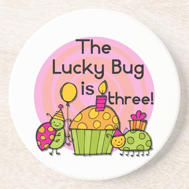 Lucky Bug Cupcake 3rd Birthday Tshirts and Gifts Coaster (Front)