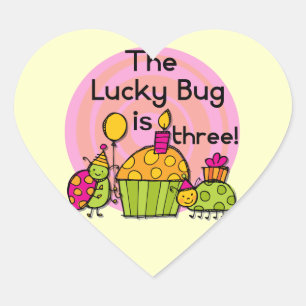 Lucky Bug Cupcake 3rd Birthday Tshirts and Gifts Heart Sticker
