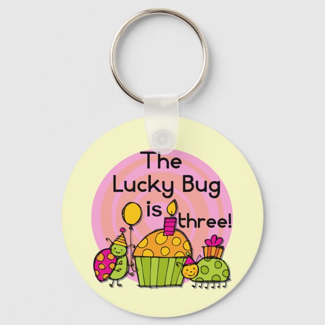 Lucky Bug Cupcake 3rd Birthday Tshirts and Gifts Key Ring (Front)
