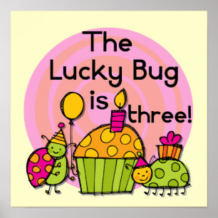 Lucky Bug Cupcake 3rd Birthday Tshirts and Gifts Poster