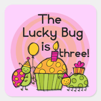 Lucky Bug Cupcake 3rd Birthday Tshirts and Gifts Square Sticker