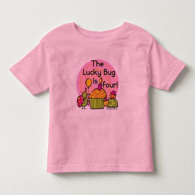 Lucky Bug Cupcake 4th Birthday T-shirts and Gifts (Front)