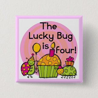 Lucky Bug Cupcake 4th Birthday T-shirts and Gifts 15 Cm Square Badge