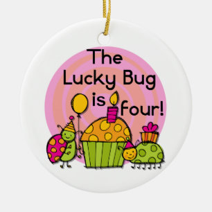 Lucky Bug Cupcake 4th Birthday T-shirts and Gifts Ceramic Tree Decoration