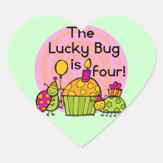 Lucky Bug Cupcake 4th Birthday T-shirts and Gifts Heart Sticker